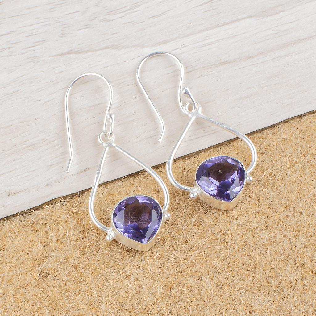 Iolite Gemstone Jewelry, 925 Solid Sterling Silver Handmade Awesome Jewelry Gift For Mother Earrings