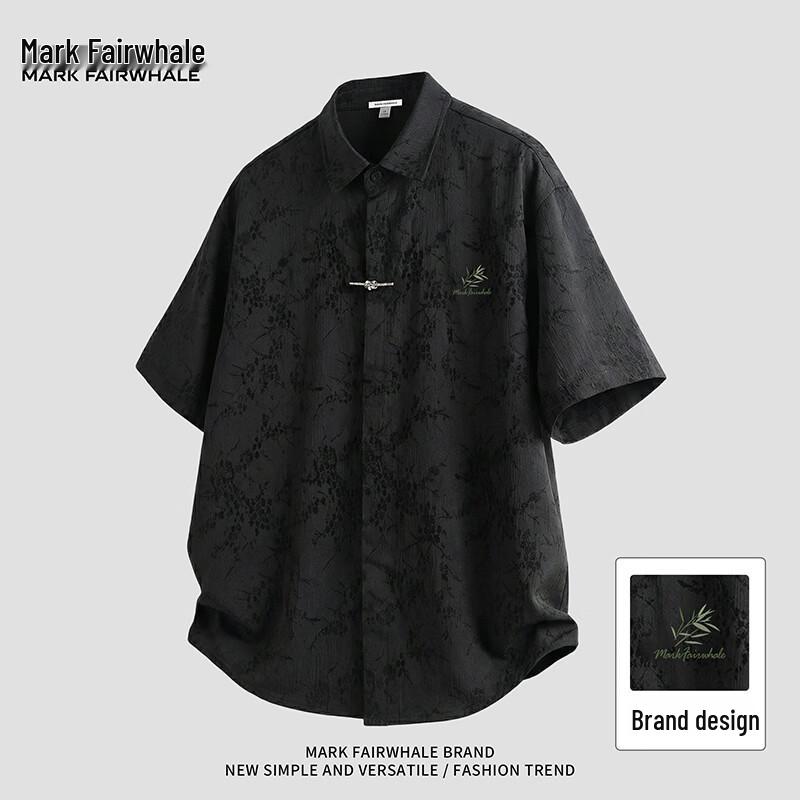 Men s Mark Fairwhale New Chinese Style Loose Fit Short-Sleeve Shirt M