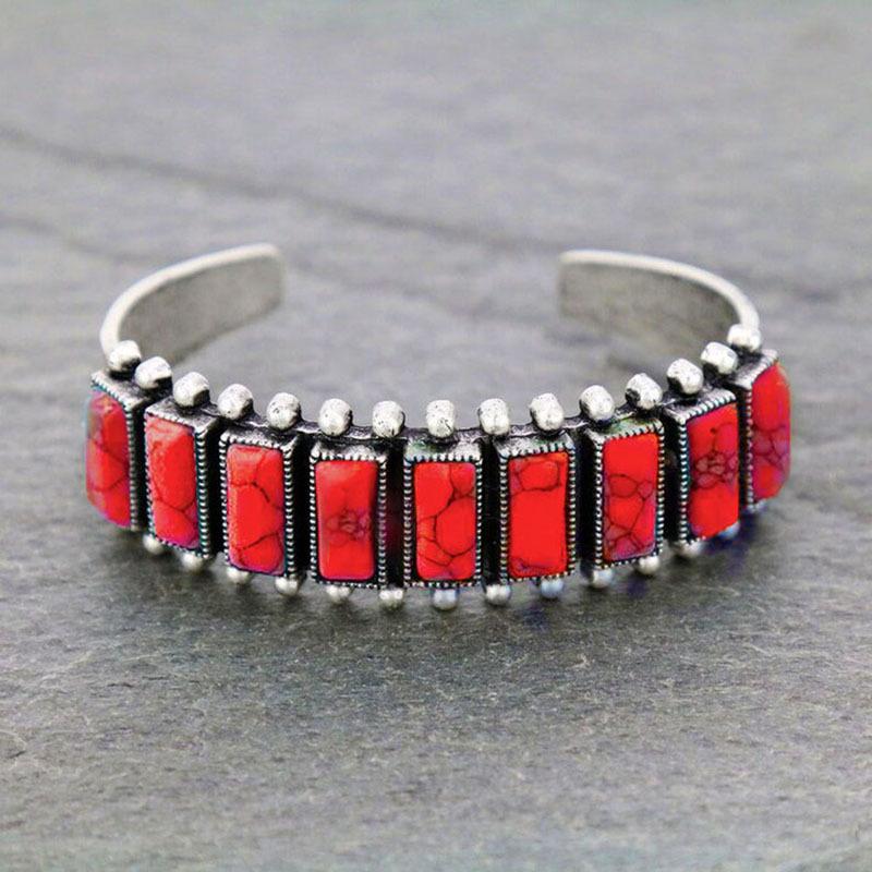 Bohemian Turquoise Floral Open Bangle Bracelet for Women