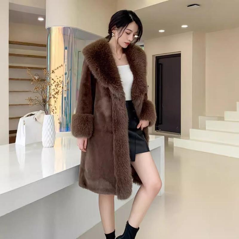 Autumn and Winter Women's Extended Toka Imitation Fur Suit Collar Coat Coat Artificial Fur Imitation Fur Coat