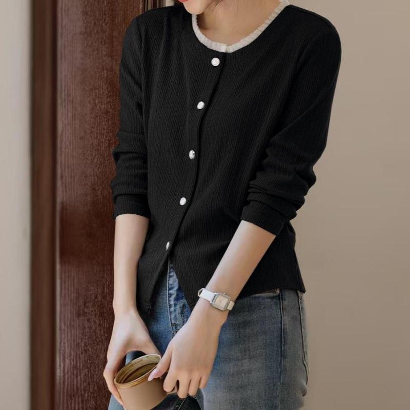 

Футболка с кружевным узором для женщин. Осенний новый универсальный топ с длинными рукавами и складками на талии. 2XL