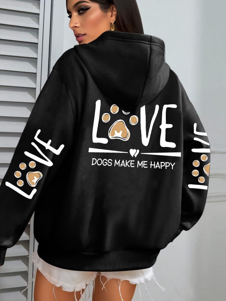 Love Dogs Make Me Happy Pattern Women Hoodie Autumn Multicolor Hoodies Casual All-Match Streetwear Fleece Pocket Woman Hoody