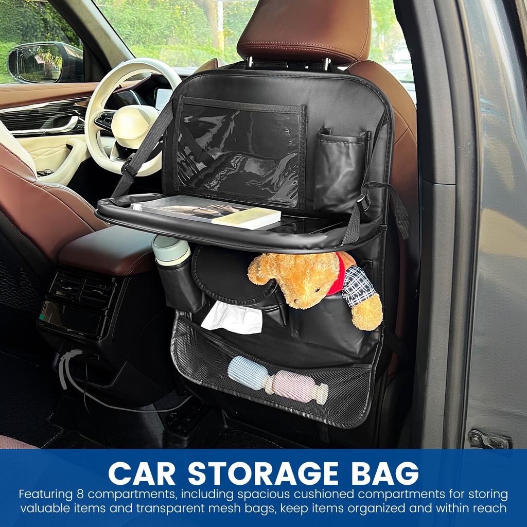 Autositz-Rückenlehnen-Aufbewahrungstasche Faltbarer Esstisch Tablettablage Hängende Tasche Große Kapazität Mehrere Taschen Rücksitz Leder-Organizer
