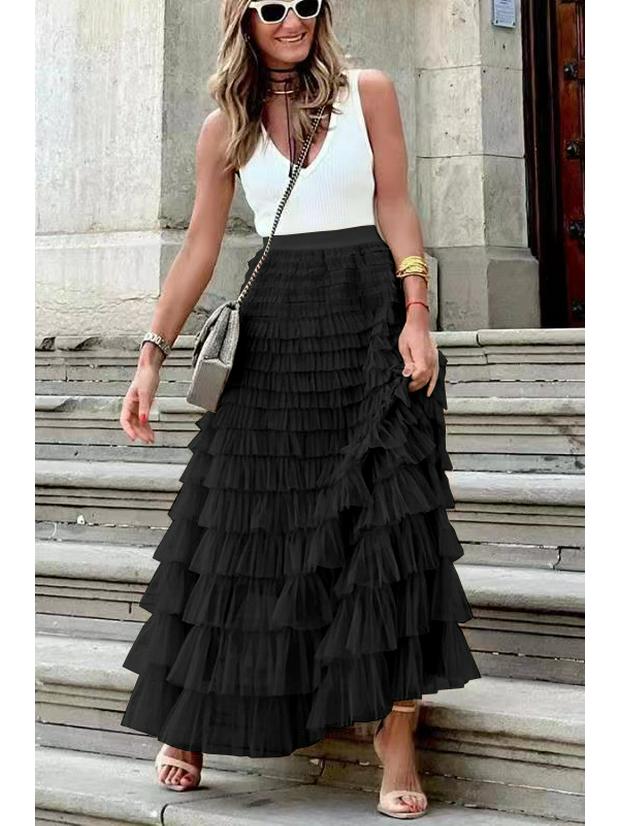 

Шикарная юбка-торт 2023 года: Сетка в европейском и американском стиле для женщин L чёрный