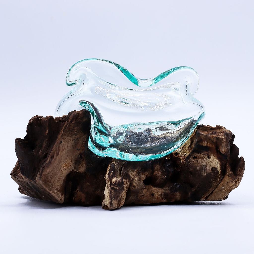Molten Glass Wavy Bowl on Wood 18cm