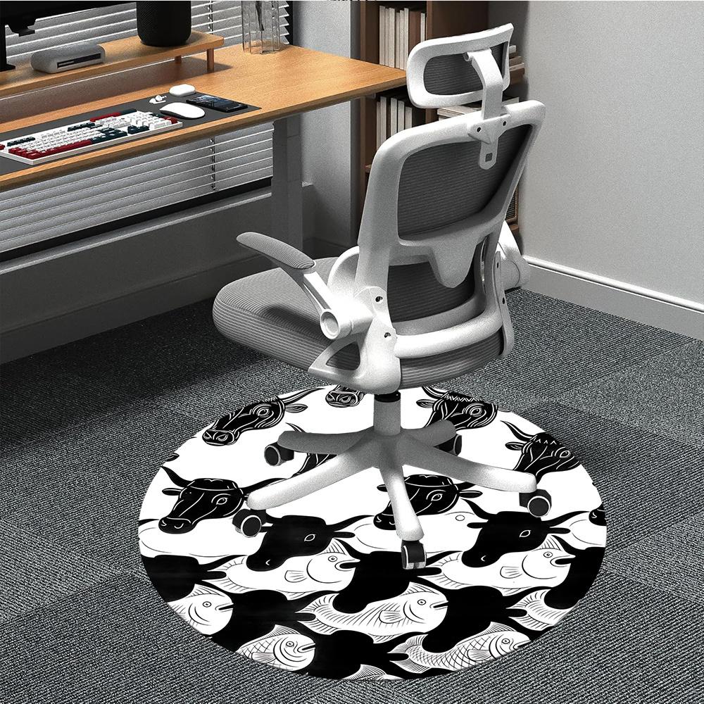 

1pc Cow Fish Office Round Area Rug, Indoor Mat Suitable ForOffice, Under Office Chairs Bedroom Living Room Home Decor, Room Decot160 80cm by 80cm