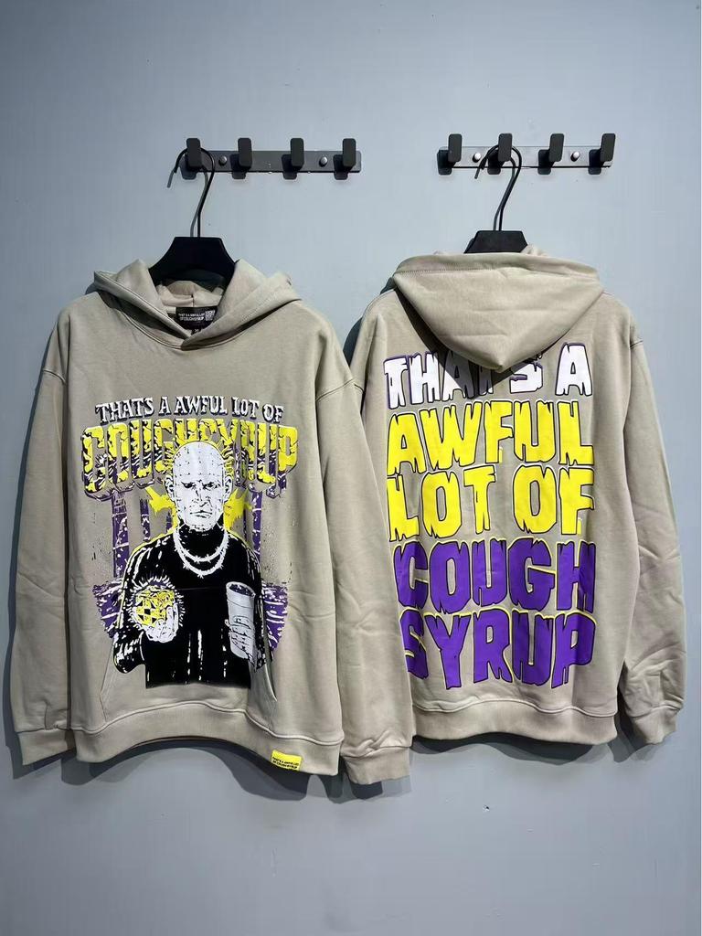 Módní americký styl Dlouhý rukáv Volná mikina pro muže a ženy - Vysoká gramáž Design s kašlovým sirupem