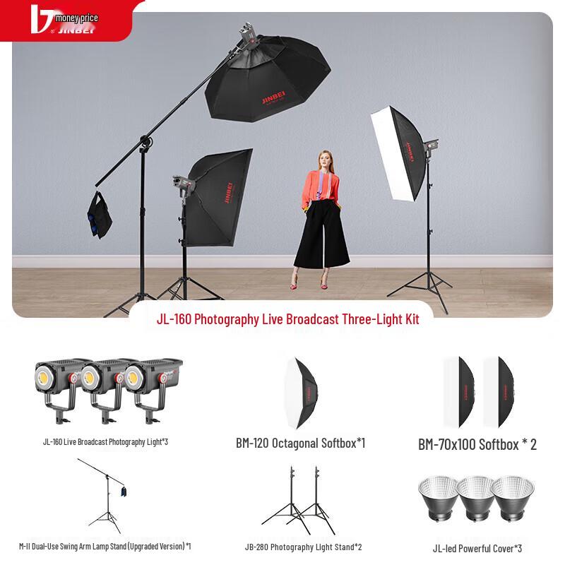 JINBEI JL160 160W LED Photography and Live Stream Light Kit