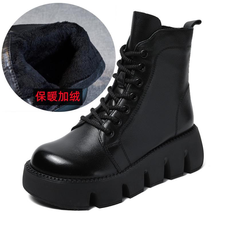 

Зима 2025 новые ботинки Мартин на толстой подошве с увеличением роста, ретро короткие ботинки, кожаные ботинки с квадратным носком, женские ботинки, ботинки из мягкой кожи, женские 35