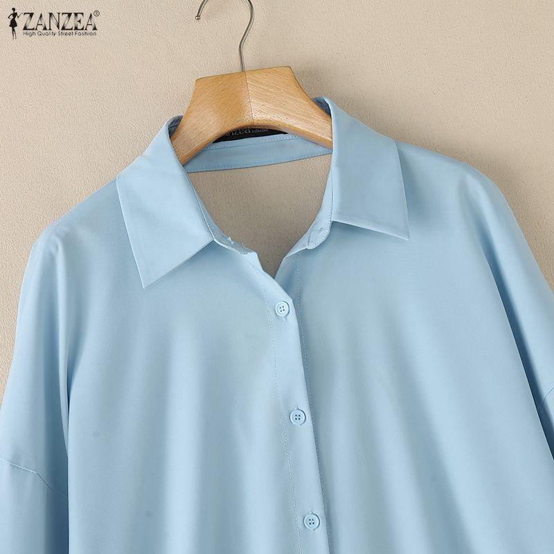 ZANZEA Women Casual Turn Down Collar Loose Backless Long Sleeve Blouse