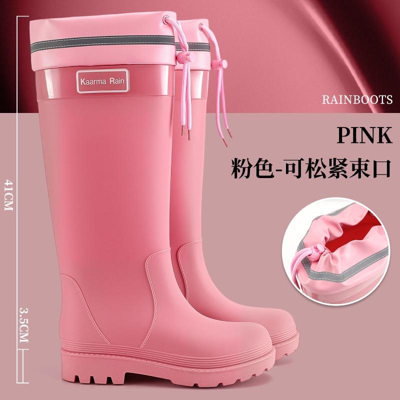 Extra High Rain Shoes Women's Water Shoes Fashion Wear Waterproof and Velvet Warm Adult Rainforest Hiking Non-slip Rubber Rain Boots