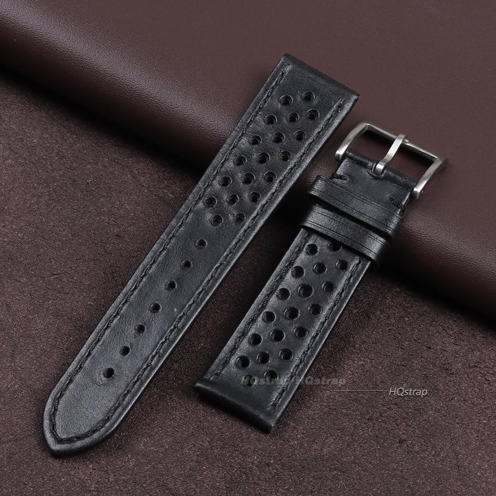 Handmade Watch Strap 18mm 20mm 22mm for Women Men Leather Strap Black Brown Khaki Breathable Universal Watchbands Bracelet