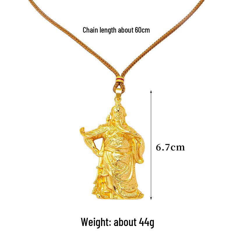 Guochao Gold-Tone Guan Yu Necklace: Durable, Colorfast Jewelry for Men & Women with Vietnam Sand Gold Pendant.