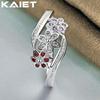 925 Silver Three Flower Crystals Adjustable Ring Accessories For Women Jewelry