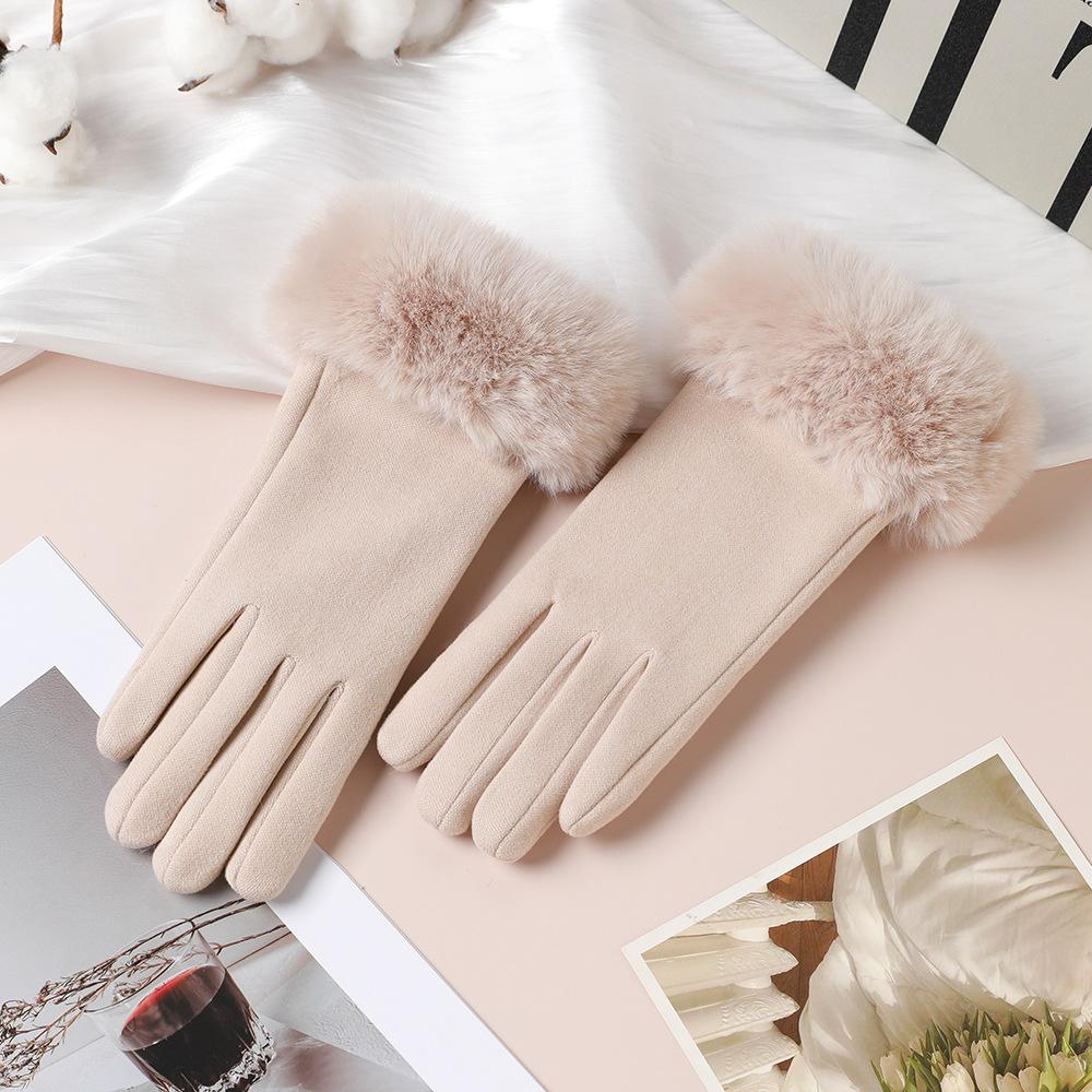Warm Gloves for Women In Autumn and Winter Outdoor Riding Cold Proof Thickened Plush Velvet Cute Bow Develvet Touch Screen Gloves