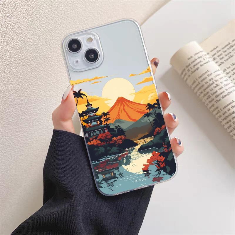 INS Fuji Mountain Landscape Sunset Clear Phone Case For iPhone 11 12 13 Pro Max Mini 14 Plus Pro Max X XR XS 7 8 Plus Back Cover