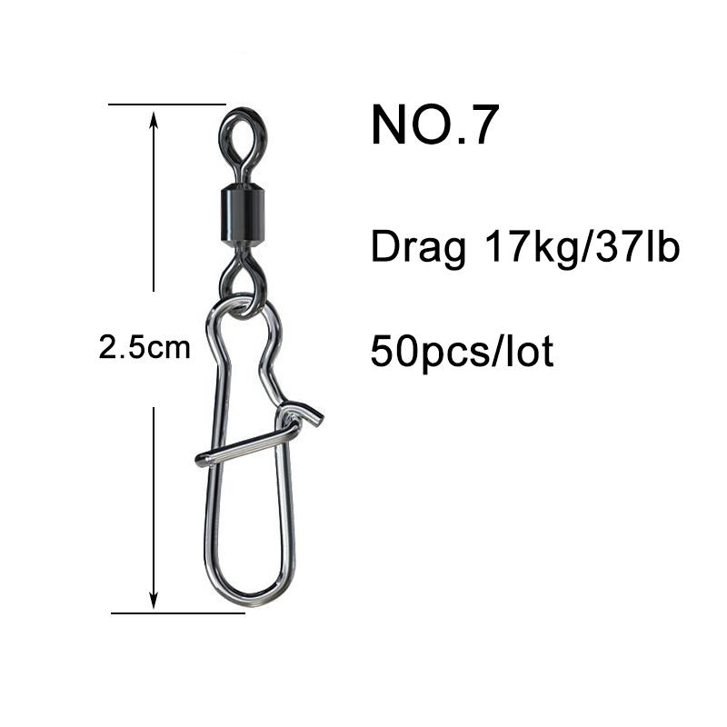 50PCS Fishing Bearing Rolling Swivel Solid Ring Squid Jig Lure Swivels Fishing Connector Snap Accessories Stainless Steel