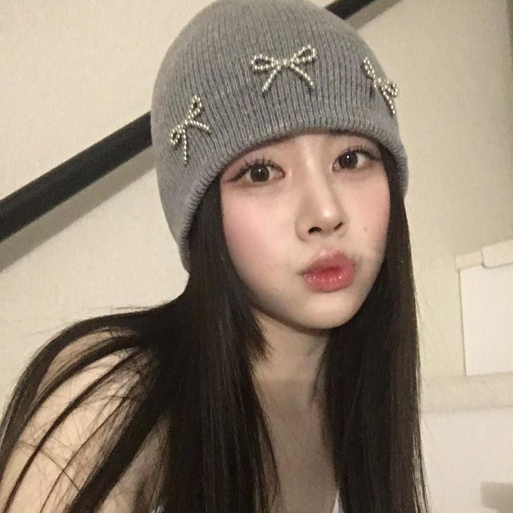 Warm Cap Beanies Hat Bow Winter Cap Sweet Bowknot Knitted Hat  Autumn