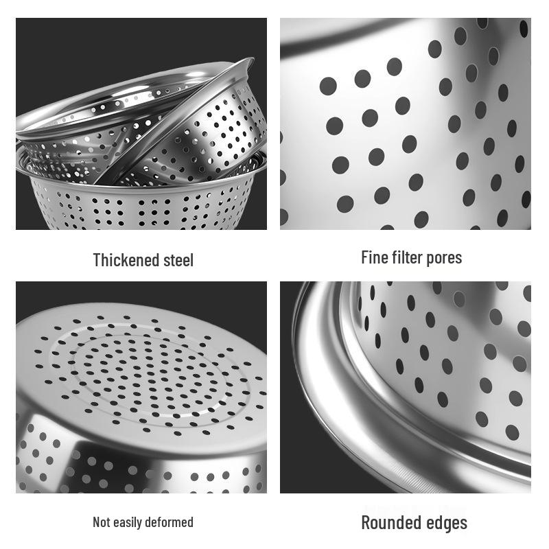 Large Hole Stainless Steel Colander Set for Washing Vegetables and Fruits