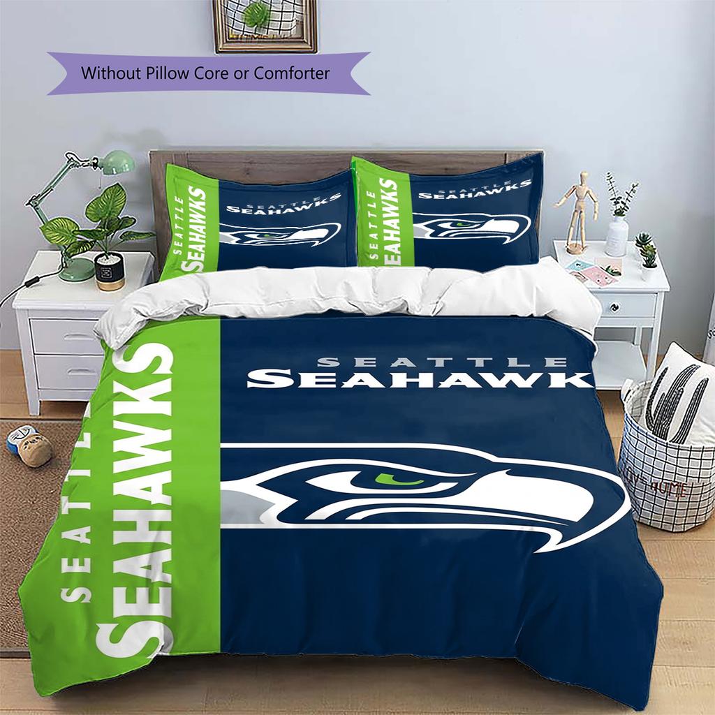 Set Biancheria da Letto con Fantasia Seattle Seahawks Copripiumino Federa Decorazione per la Casa Regalo (1 * copripiumino + 2 * federa, senza nucleo)