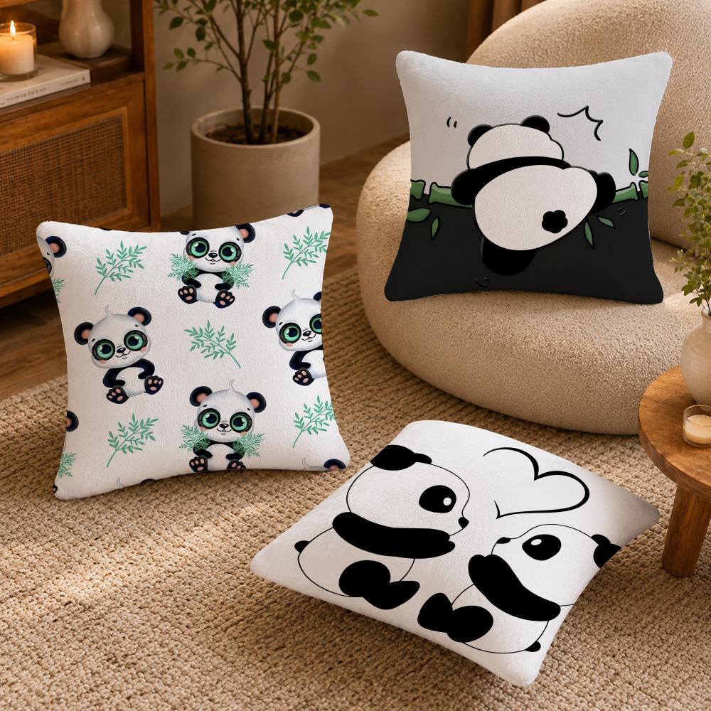 Lovely Panda Cushion Cover Anti-dustmite Pillowcase Invisible Zipper Silky Short Plush Sofa Cushion Cover