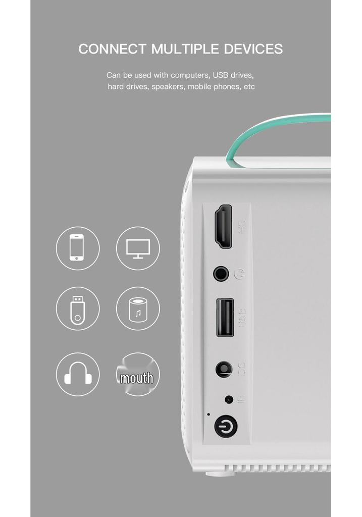 Compact Wired Mobile Phone HD Screen Mirroring Projector - Full Color, Mini, Portable, Large Display for Home Use.