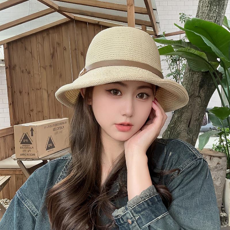 Linen hat women's summer sunscreen thin celebrity style dome bucket hat fashion versatile sunshade beach top hat