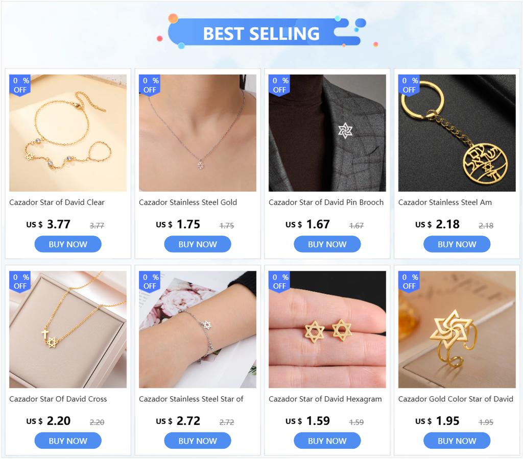 Cazador Star of David Hexagram Stud Earrings for Women Men Stainless Steel Gold Color Piercing Studs Jewish Judaism Jewelry New