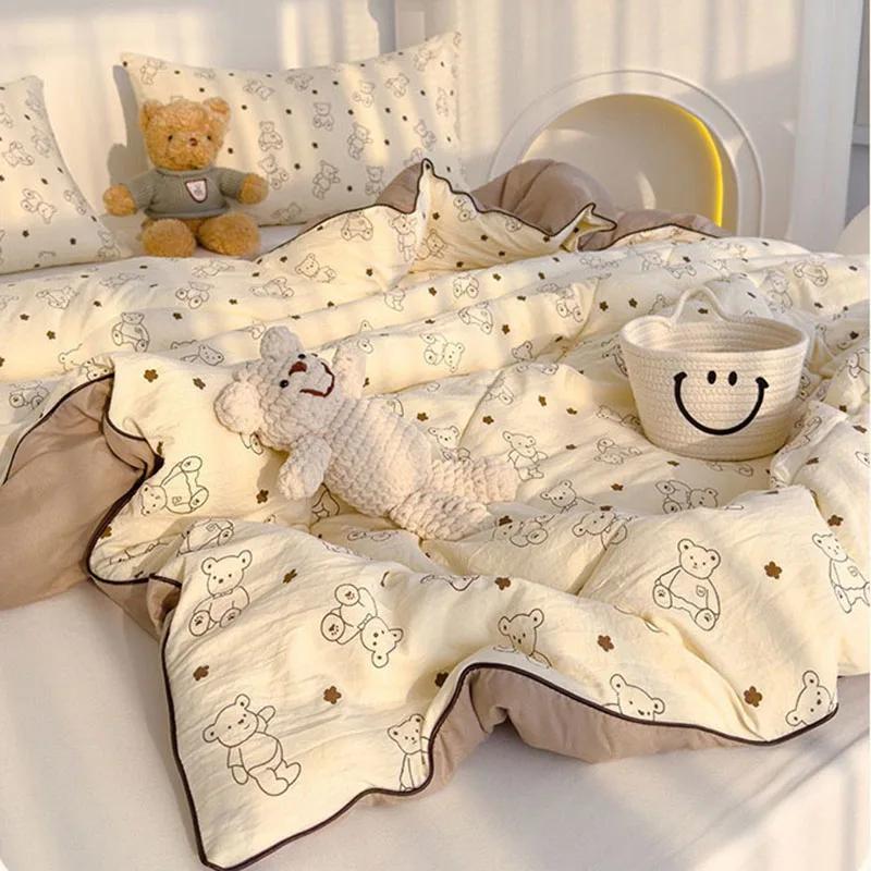 Printed Double Gauze Summer Quilt Grade A Lightweight Air Conditioning Quilt Soya Fibre Fill Soft Breathable Cool Summer Blanket