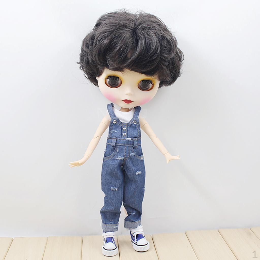 

Casual Ripped Suspender Jeans + Top Outfit for 12 Blythe Dolls Dark Blue