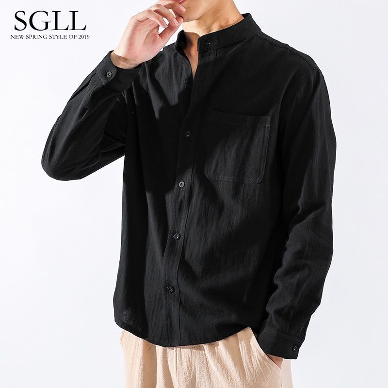 Men Linen Shirt for Men Long Sleeves Slim Fit Casual Thin Solid Color Vintage Beach  Shirt Sun Protection Cotton Linen Shirts