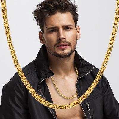 Collana Girocollo a Catena Bizantina a Scatola di Alta Qualità da Uomo Color Oro Argento 5MM Acciaio Inossidabile