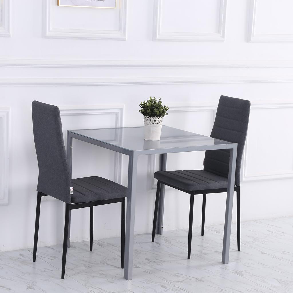 Moderner quadratischer Esstisch für 2-4 Personen, mit Glasplatte & Metallbeinen für Esszimmer, Wohnzimmer, Grau