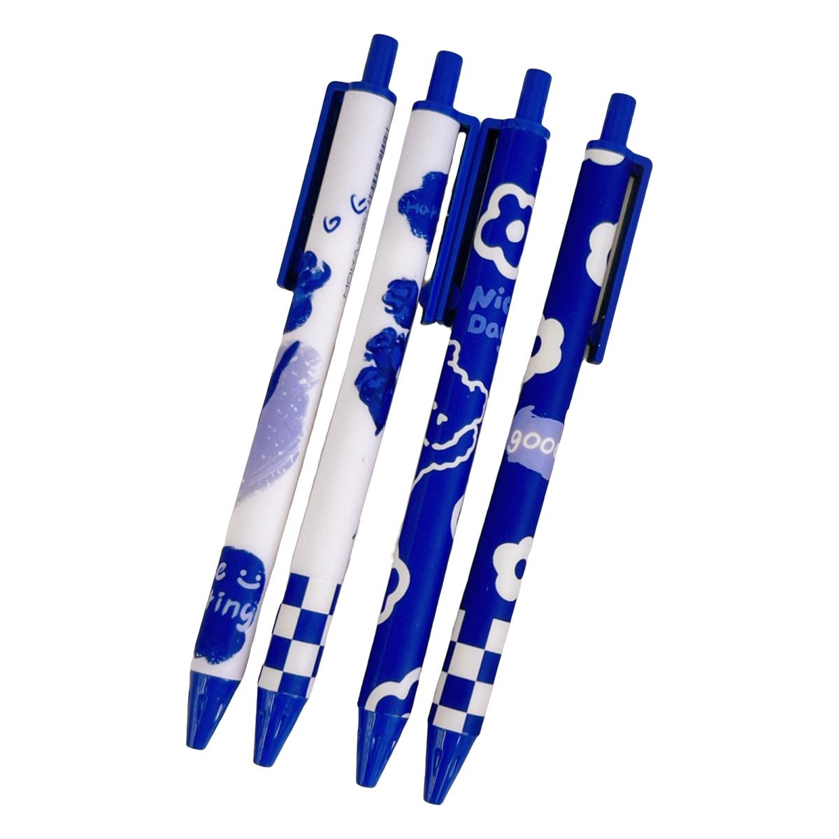 

4 шт. Тестові ручки Дизайн кліпси Зручна рукоятка Плавне письмо Швидко висихає Чорне чорнило 0,5 мм наконечник Письмові ручки мультяшного типу для офісу