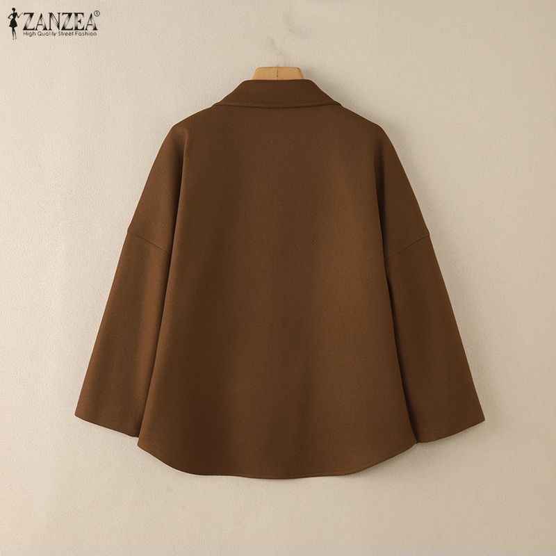 ZANZEA Women Casual Turn Down Collar Long Sleeve Spring Woolen Jackets