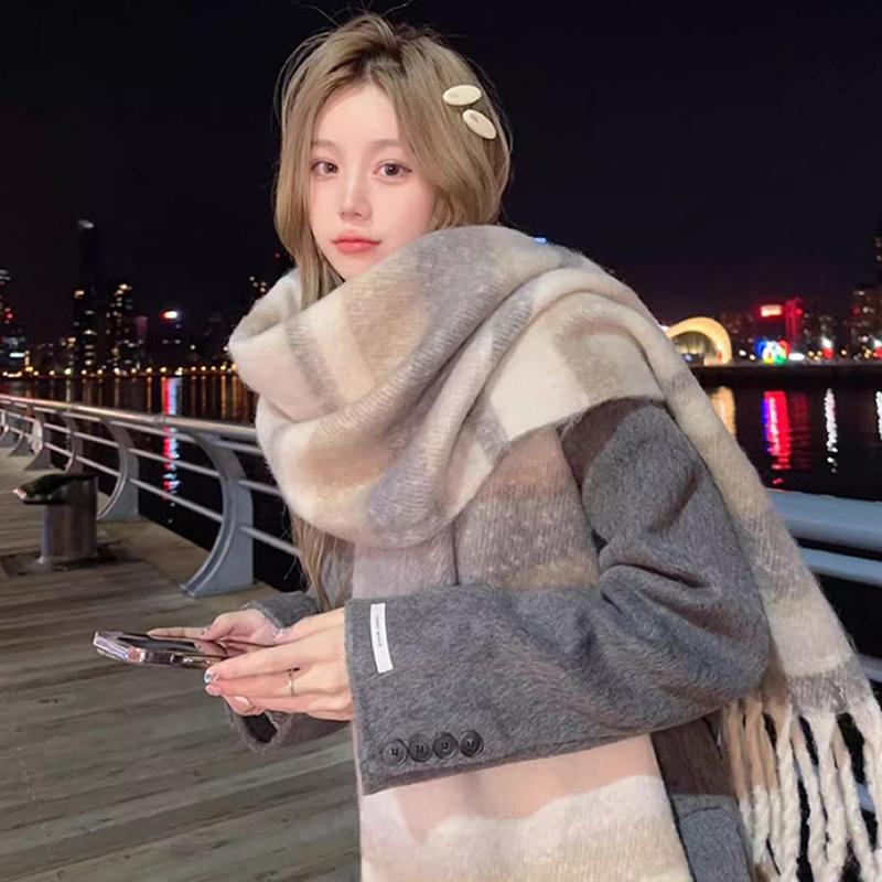 Winter Imitation Cashmere Scarf For Women Maillard High-End Korean Style Warm Retro Versatile Thick Shawl