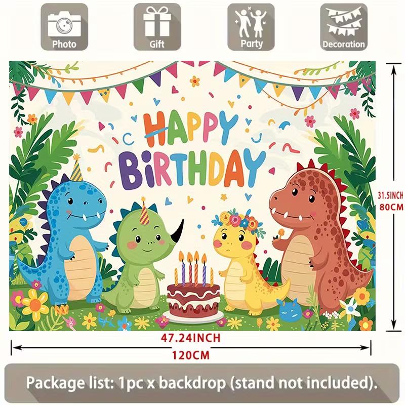 Vibrant Cartoon Dinosaur Birthday Backdrop Kids Dino Party Scene Photography Background Cloth