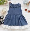 2026 Girls' Lace-Trim Denim Pinafore Dress with Bow and Doll Collar