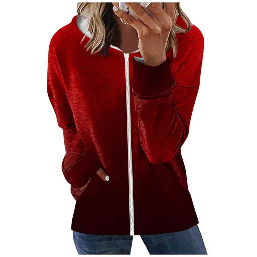 Damemote Casual Glidelås Gradient Langermet Pocket hettefrakk