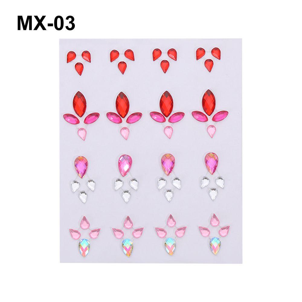 Fashion Colorful 3D Crystal Temporary Tattoo Face Gems Jewels Rhinestone Glitter Adhesive Stickers Festival Body Facial Decor