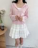 Pendant String Punching Hood Neck Knit Cardigan