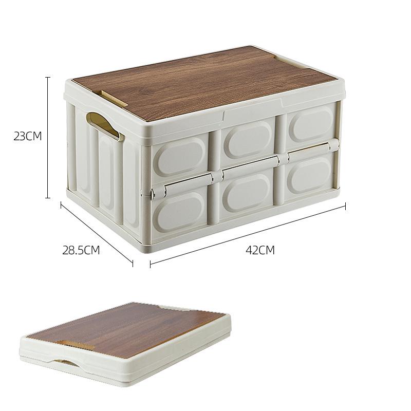 Portable Dual-Use Car and Home Folding Storage Box with Wooden Lid