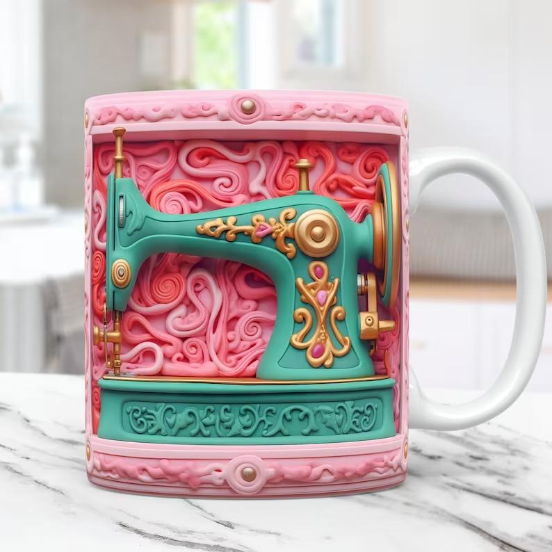 

3D Painting Sewing Machine Sewing Machine Ceramic Coffee Mug Water Cup Canada Italy France 301-400ml