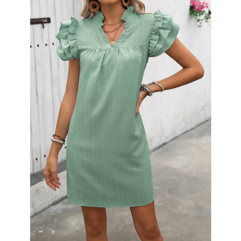 Summer Women's Fashion Standing Collar Solid Colour Dress