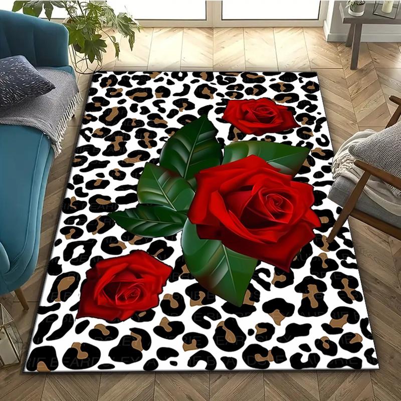 VIKAMA Vintage Leopard Print Rose Rug Soft And Comfortable Home Living Room Sofa Creative Decorat Carpet Bedside Rug For Bedroom