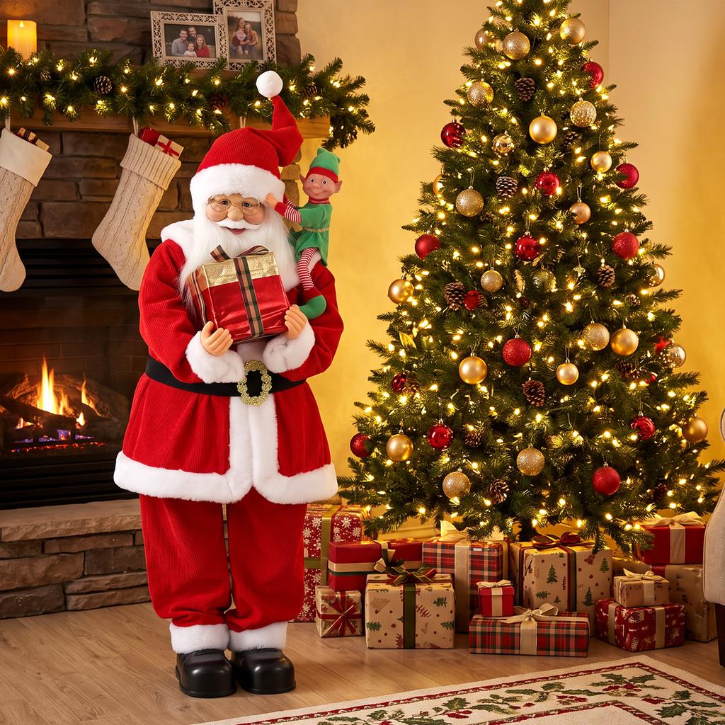 4ft Life Size Singing Dancing Santa Claus Musical with Elf 120 cm