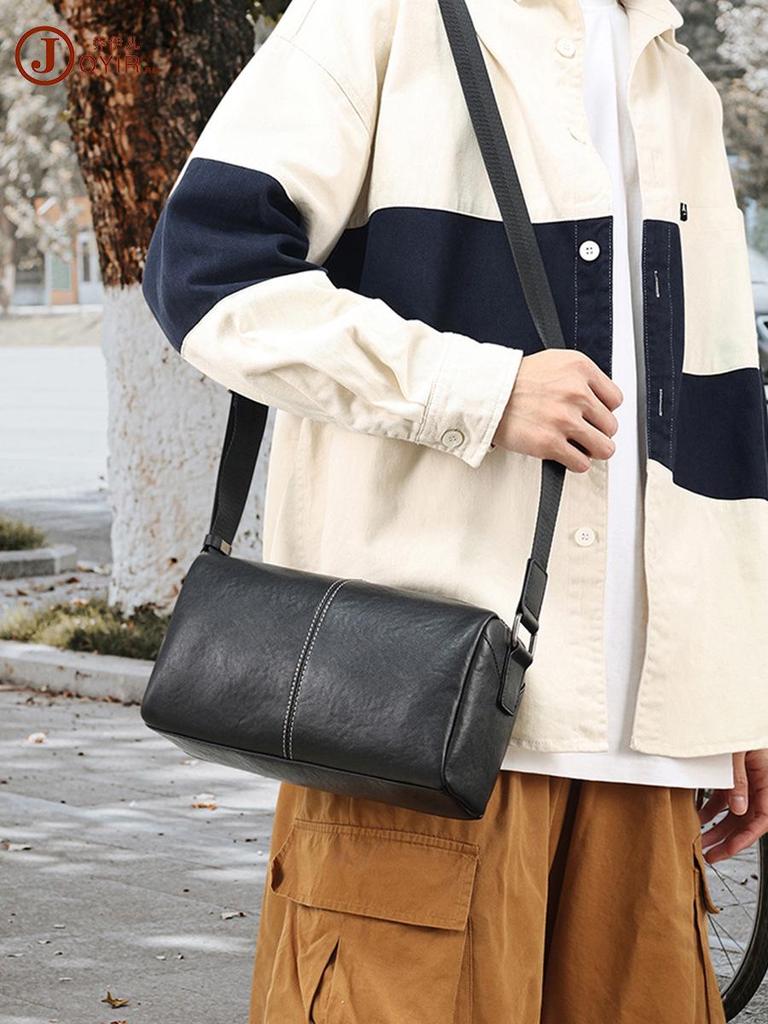Men's Genuine Leather Motorcycle Messenger Bag - Large Capacity, Casual Fashion