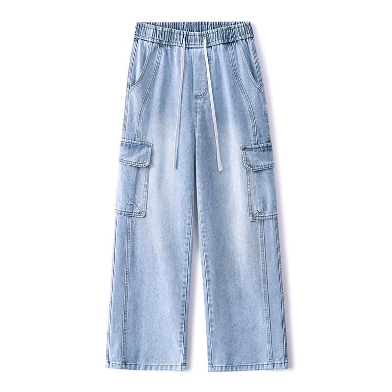 

Jeans Men s Working Pants American Three-dimensional Multi-Pocket Washed Retro Wide-Legging Pants S