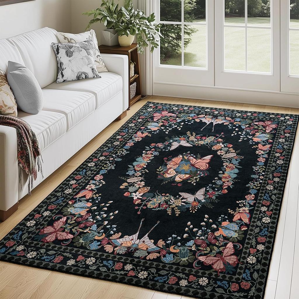 Vintage High-end Carpet Floral Butterfly Winter Warm Rug Bohemian Style Living Room Coffee Table Anti Slip Mat Home Decoration