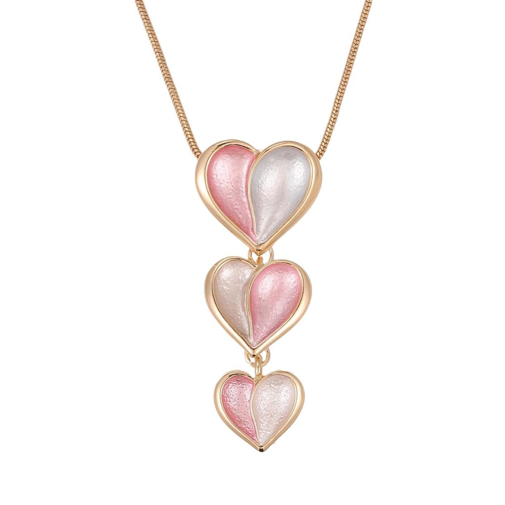 Luxury hot-selling enamel color love stud earrings necklace set women's cute heart-shaped versatile earrings necklace set